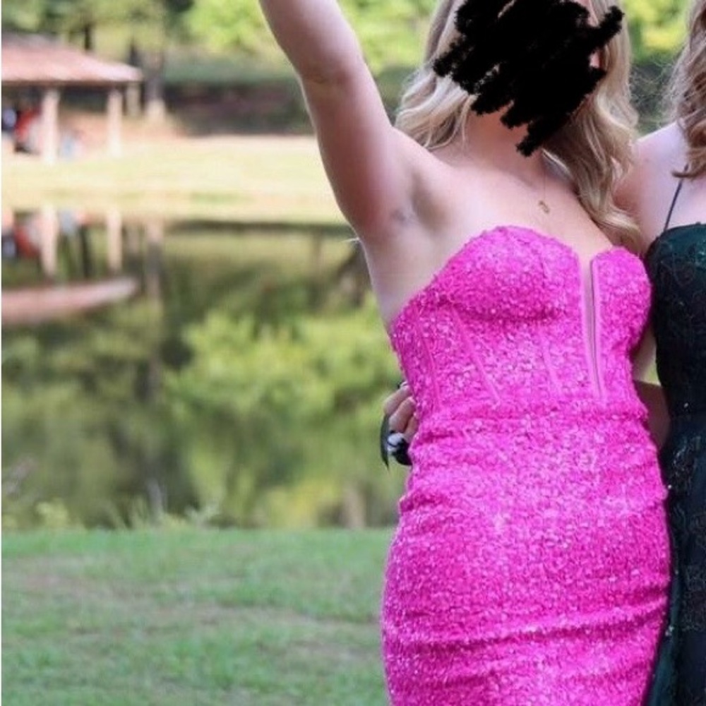 Pink Strapless Sequin Dress